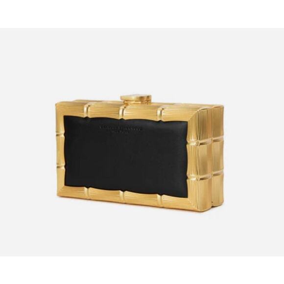 Bamboo B Clutch in Black Smooth Leather with Brass Gold hardware - Picture 4 of 15